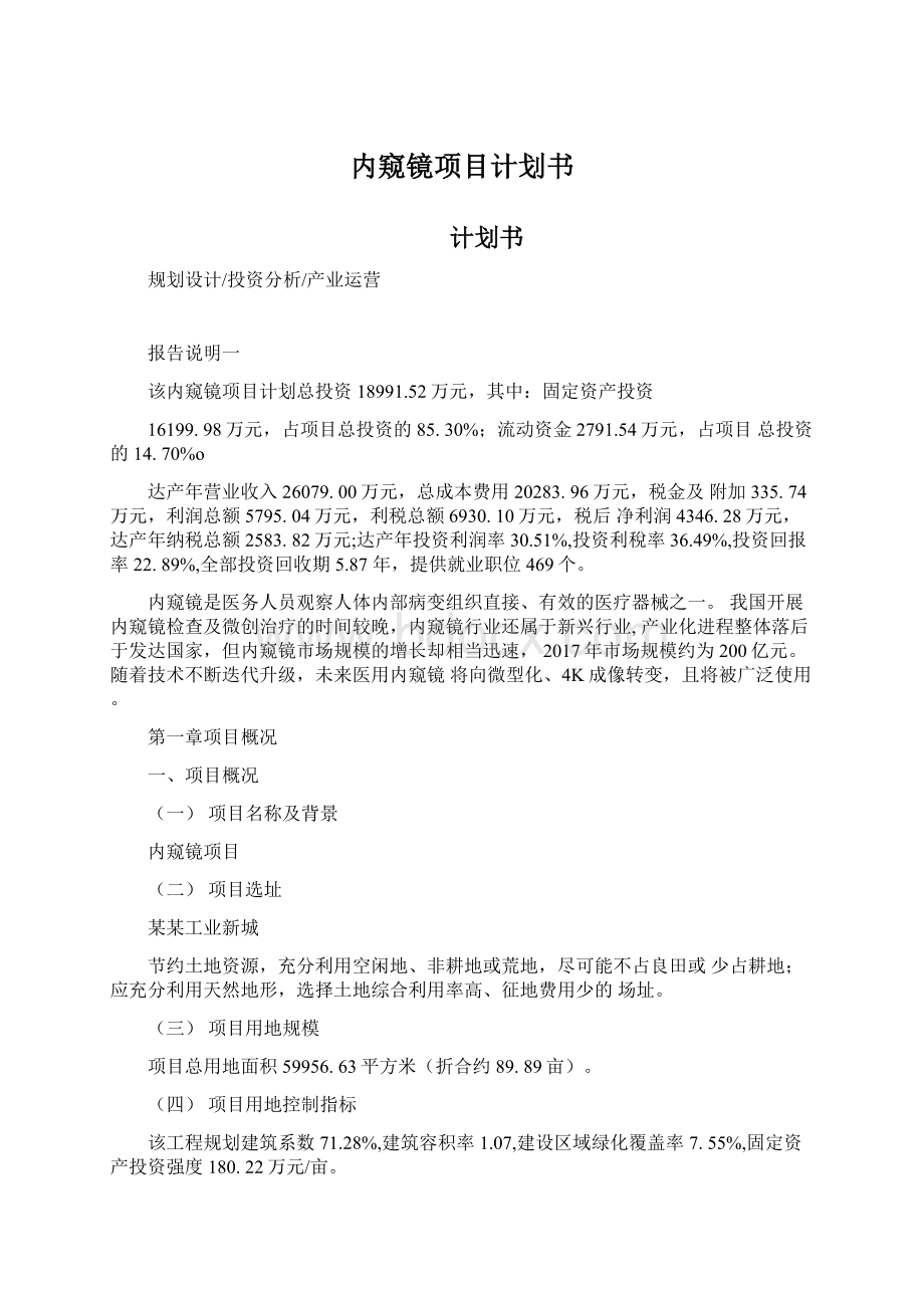 内窥镜项目计划书Word下载.docx