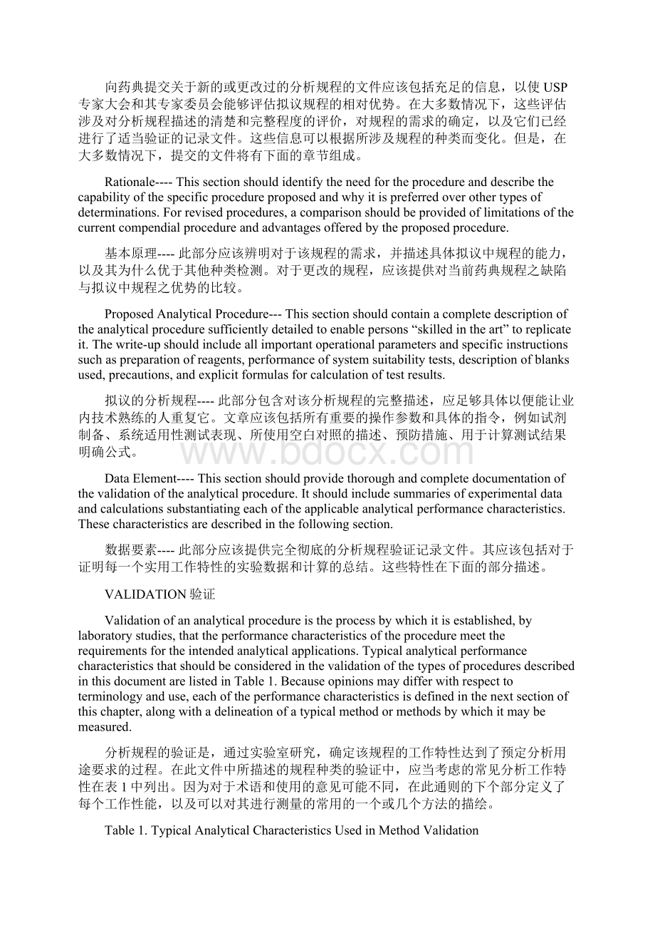 USP 1225检验方法验证和USP1226检验方法确认中英文稿Word文件下载.docx_第2页