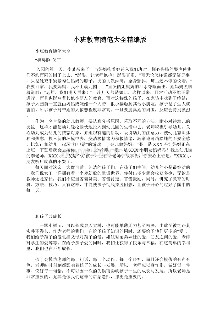 小班教育随笔大全精编版Word文档下载推荐.docx_第1页