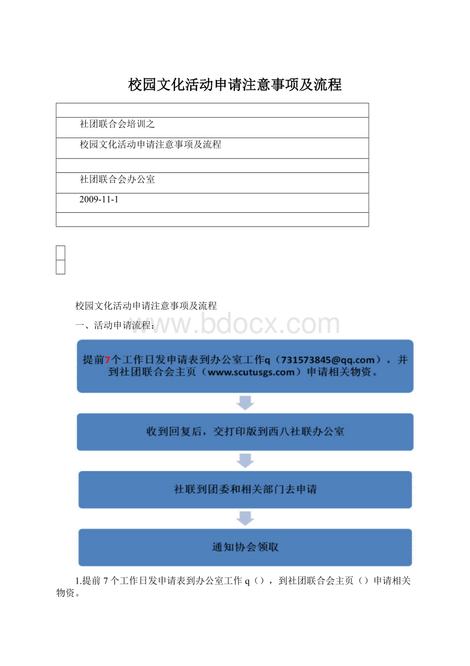 校园文化活动申请注意事项及流程Word下载.docx