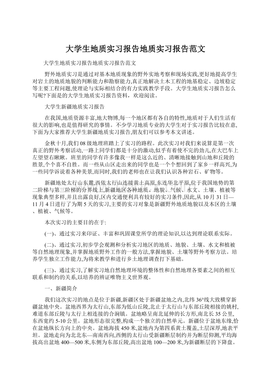 大学生地质实习报告地质实习报告范文文档格式.docx