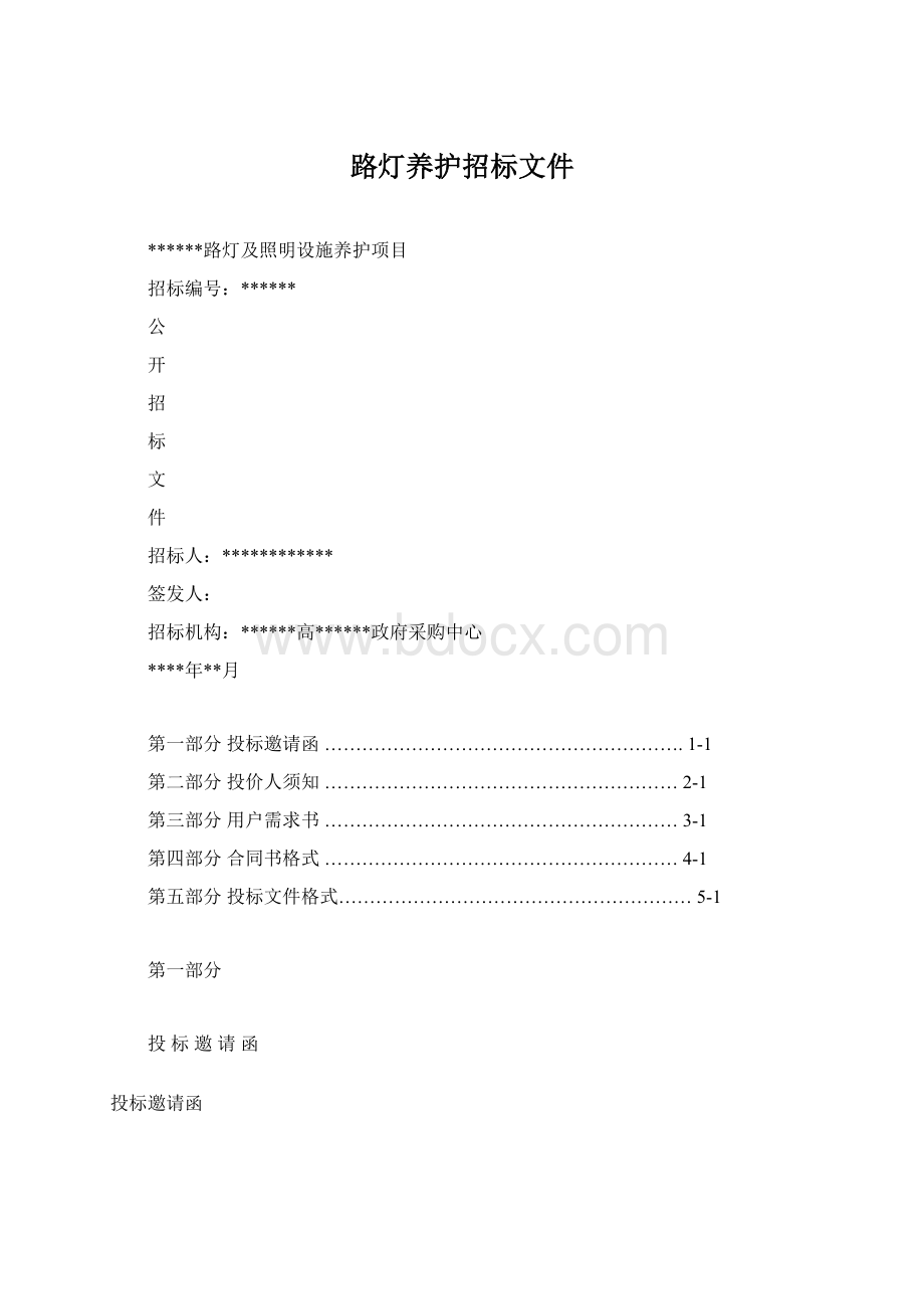 路灯养护招标文件Word文档格式.docx