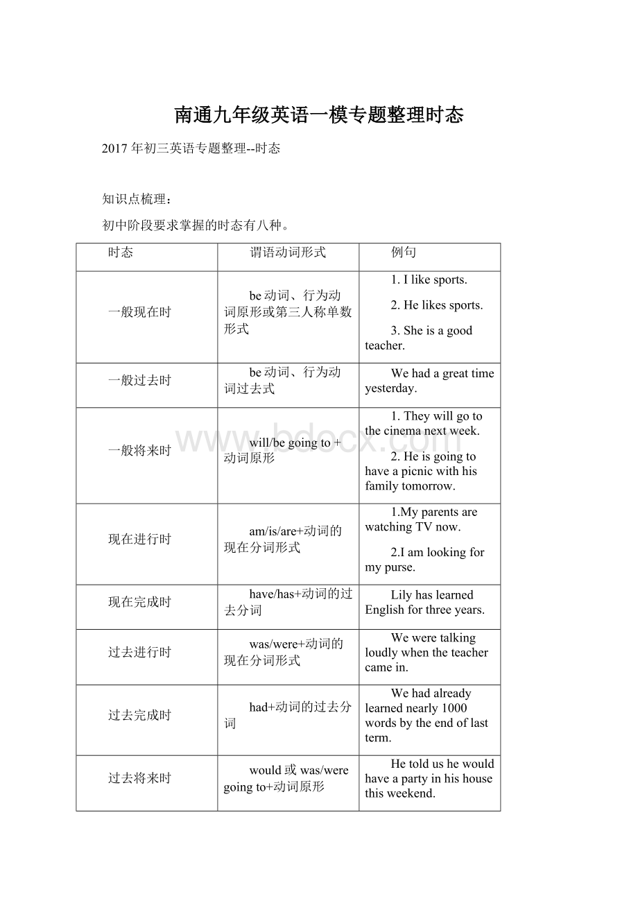 南通九年级英语一模专题整理时态Word文件下载.docx_第1页