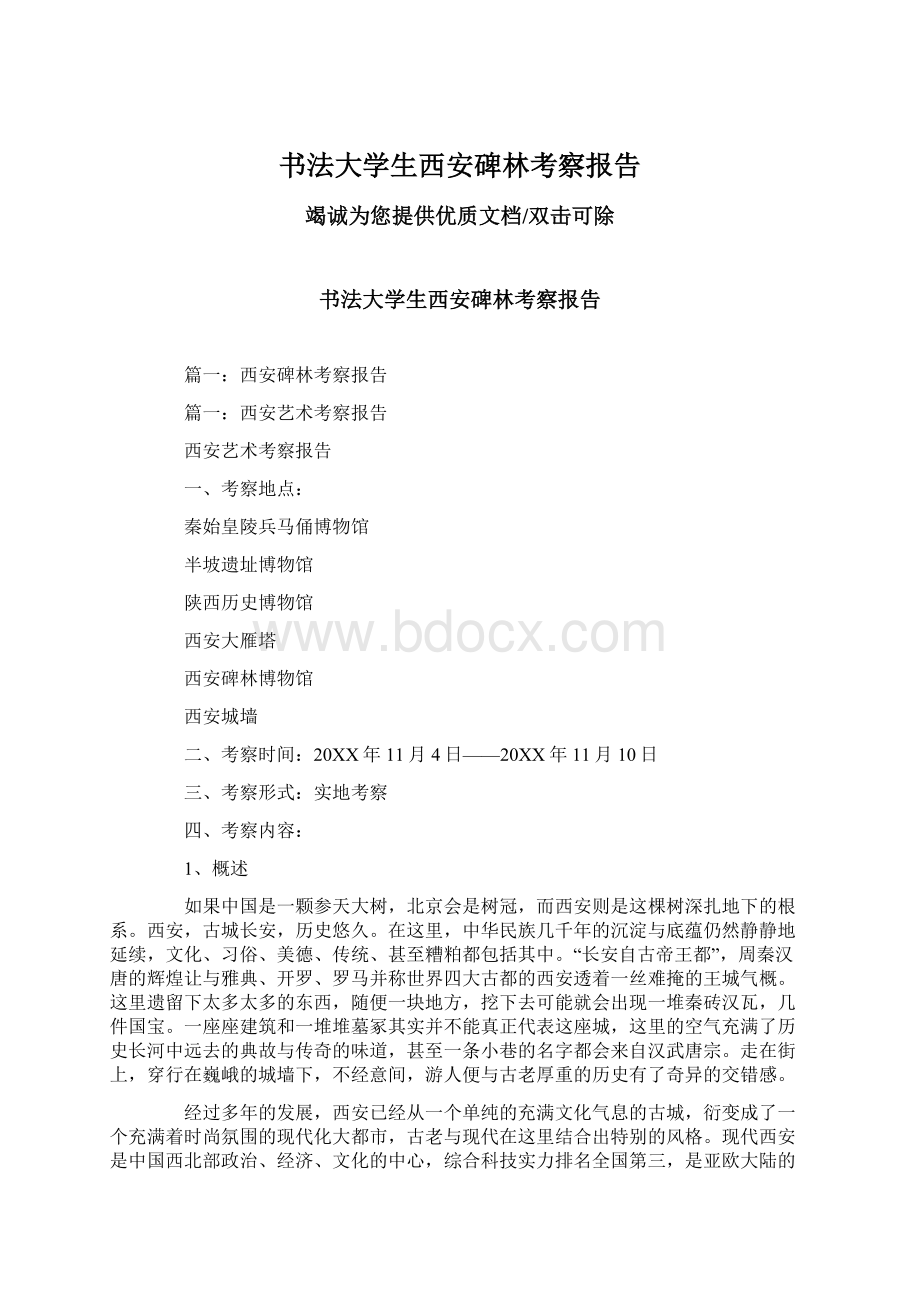 书法大学生西安碑林考察报告.docx_第1页