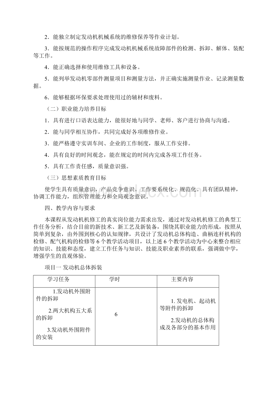 汽车发动机机械系统检测与维修课程标准Word文档格式.docx_第2页