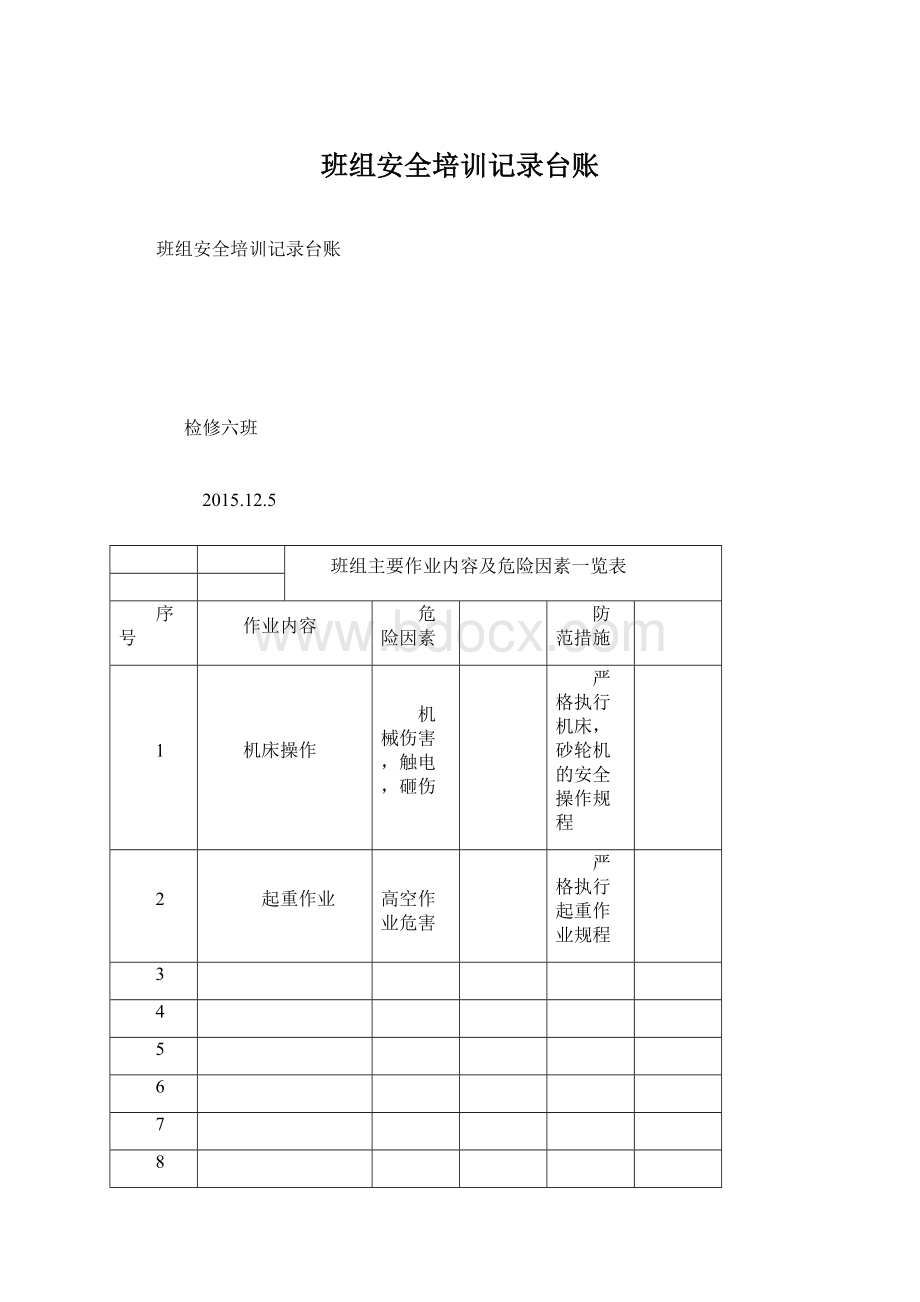 班组安全培训记录台账.docx