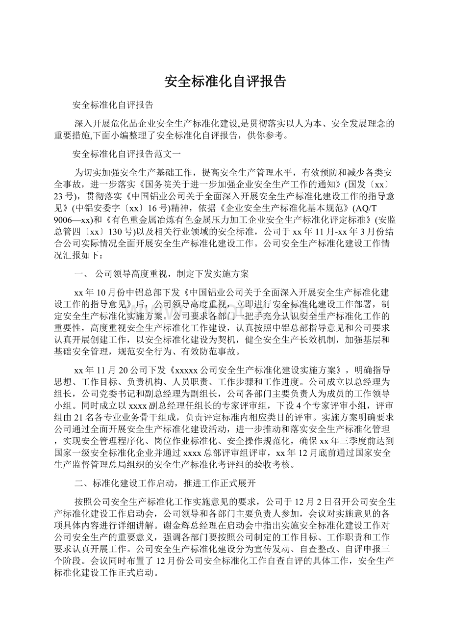 安全标准化自评报告Word文档格式.docx_第1页