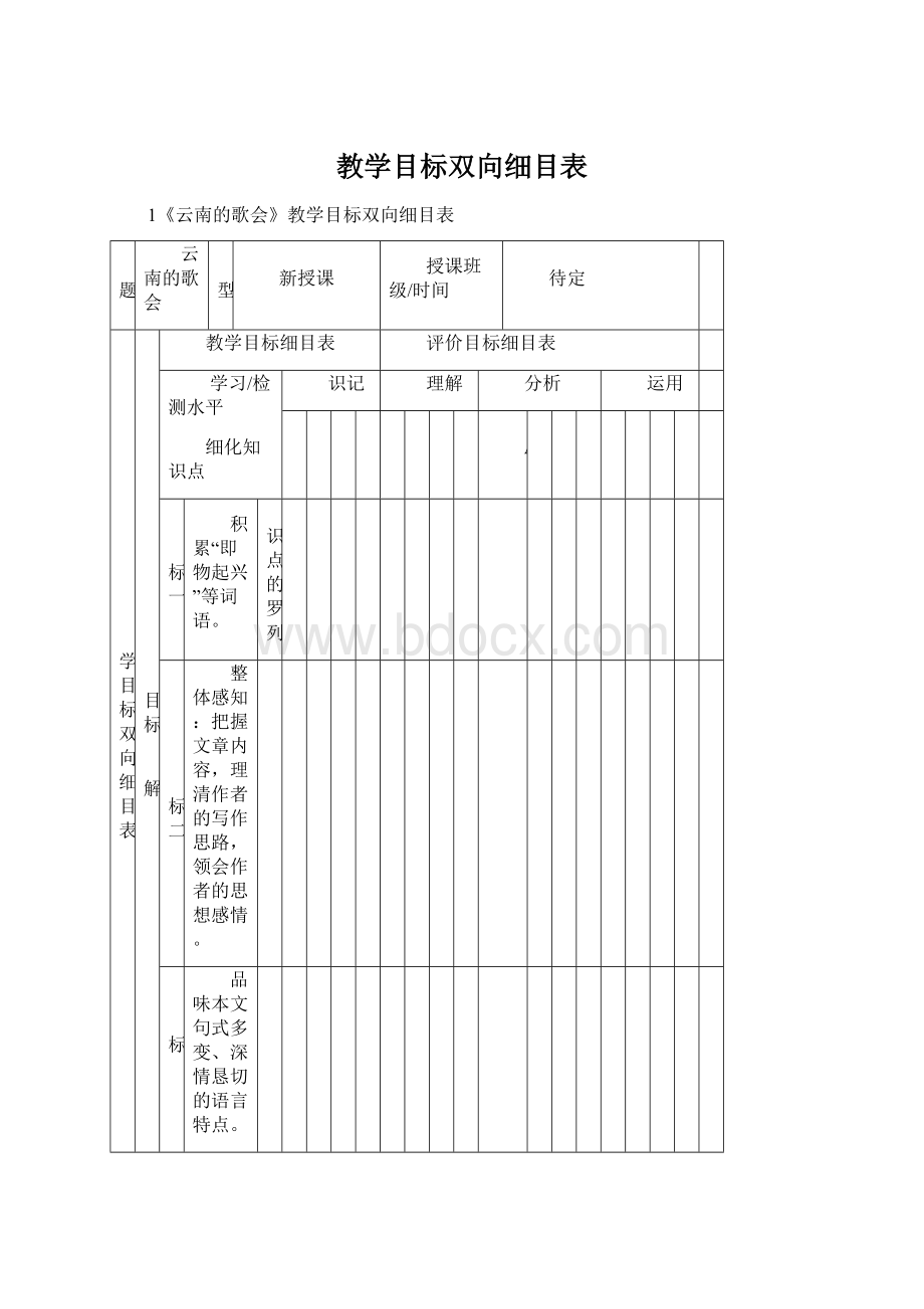 教学目标双向细目表Word格式.docx