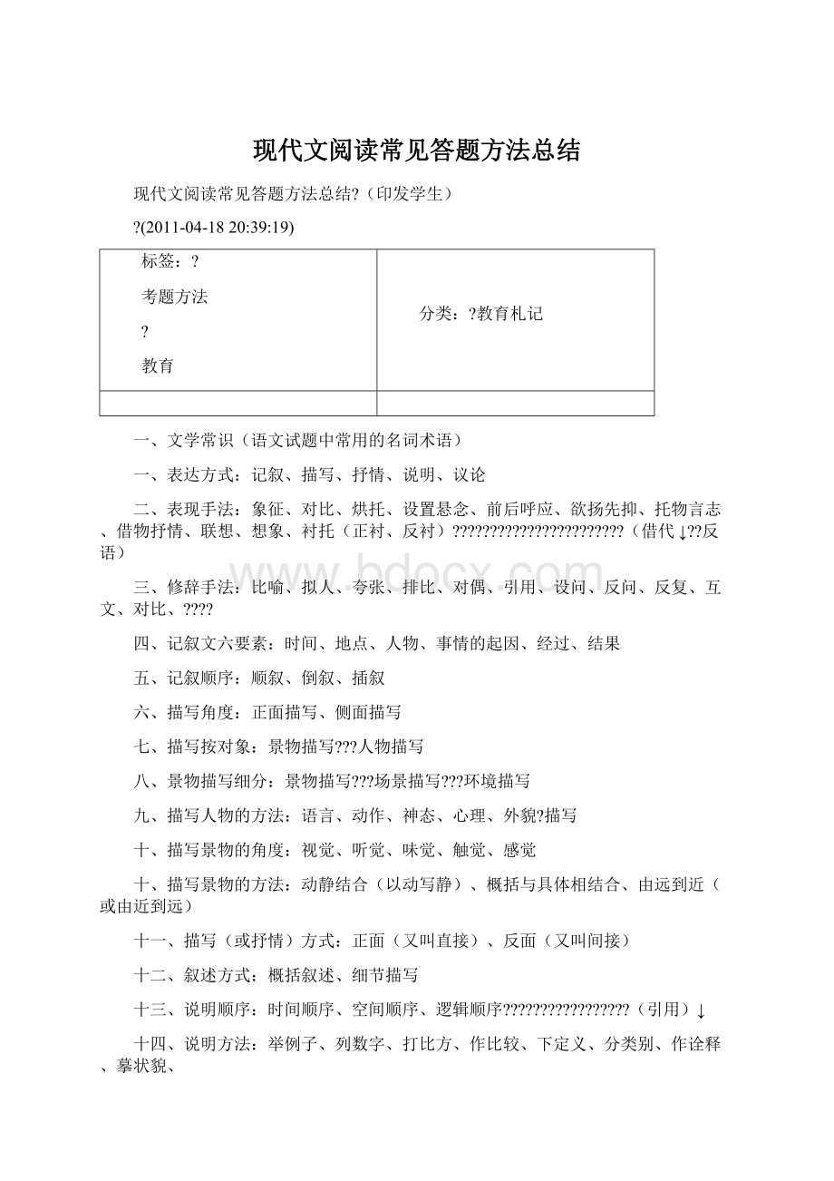 现代文阅读常见答题方法总结.docx_第1页