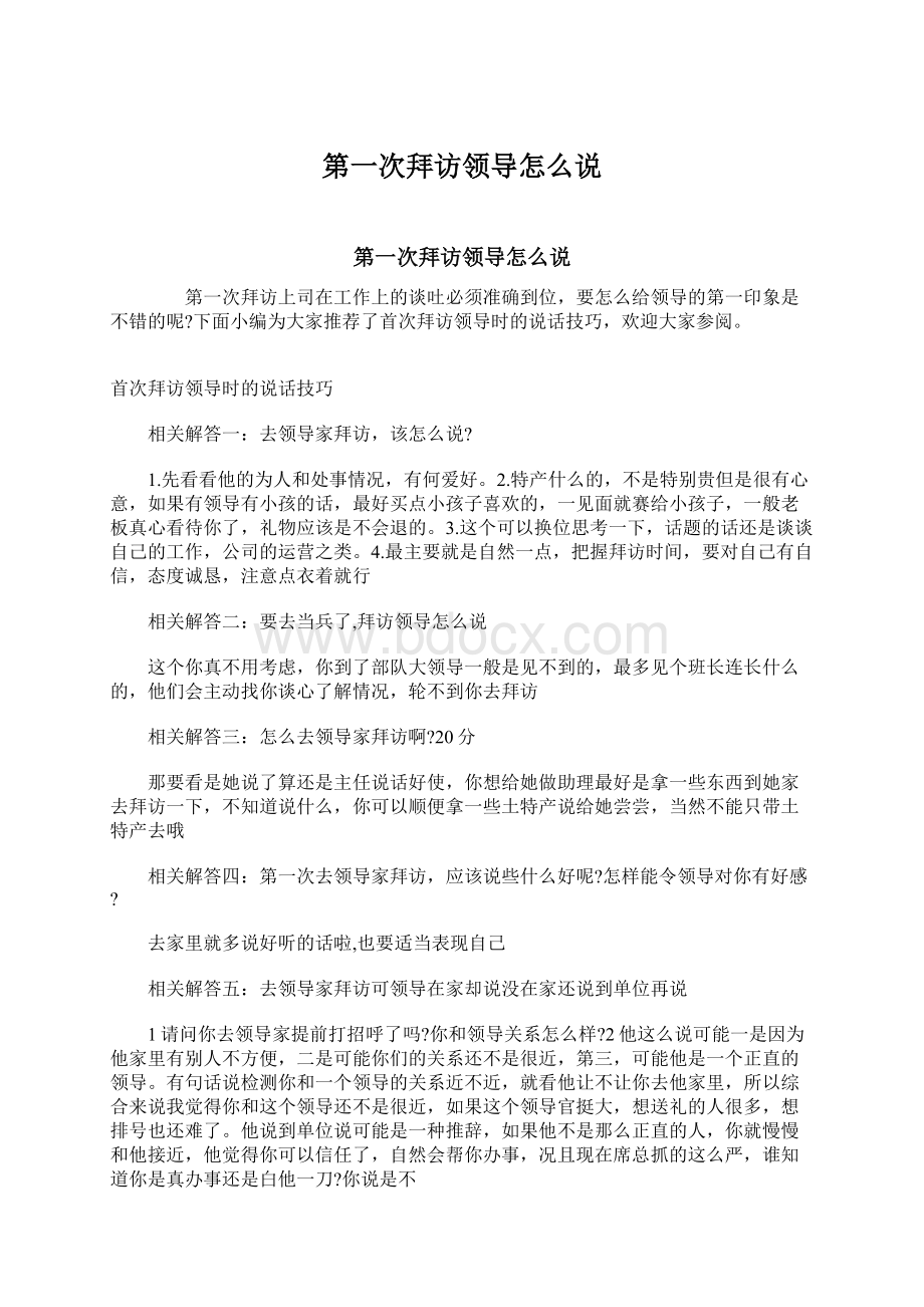 第一次拜访领导怎么说Word格式文档下载.docx_第1页