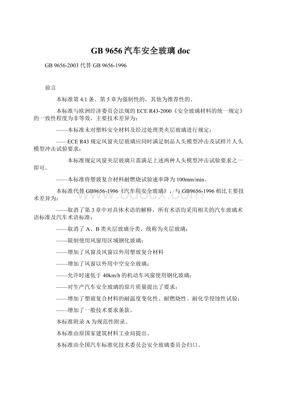 GB 9656汽车安全玻璃docWord文档下载推荐.docx_第1页