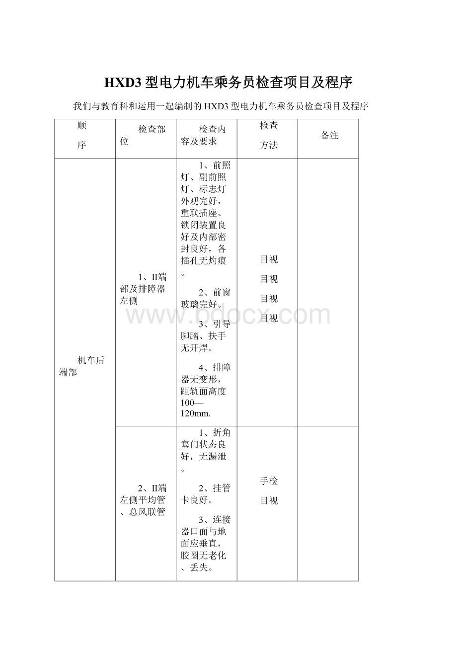 HXD3型电力机车乘务员检查项目及程序.docx