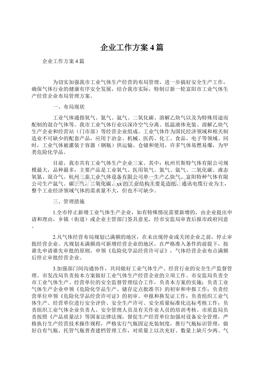 企业工作方案4篇文档格式.docx