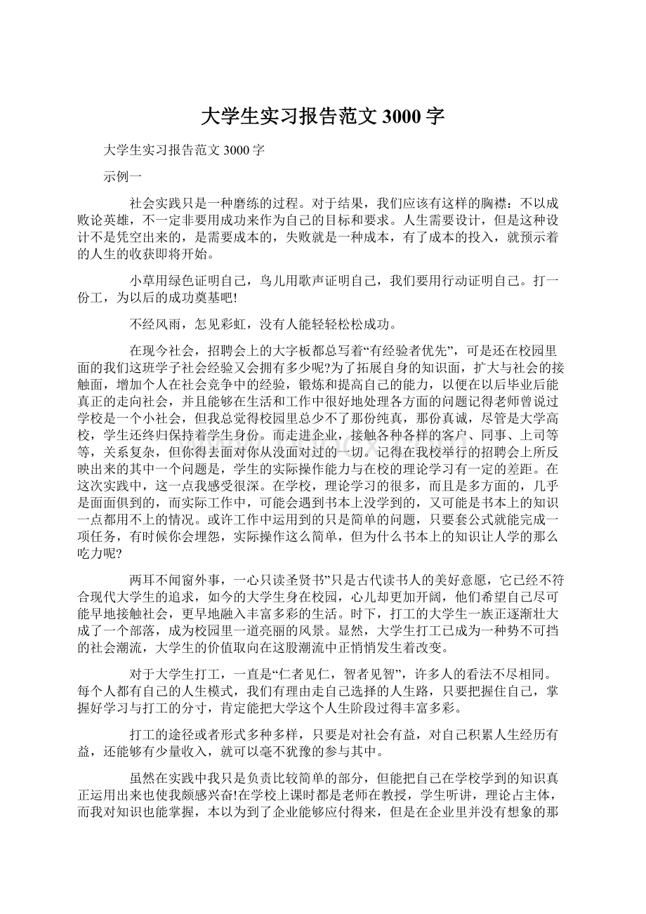 大学生实习报告范文3000字文档格式.docx