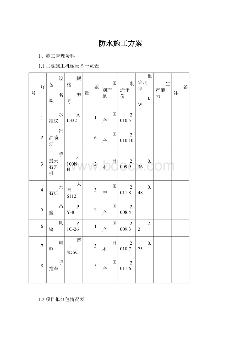 防水施工方案Word格式文档下载.docx_第1页