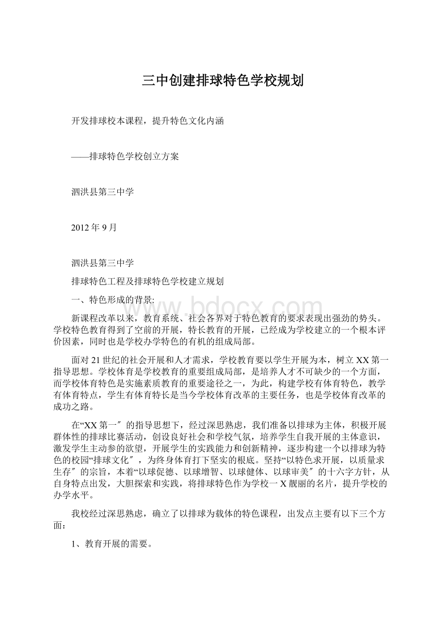 三中创建排球特色学校规划.docx