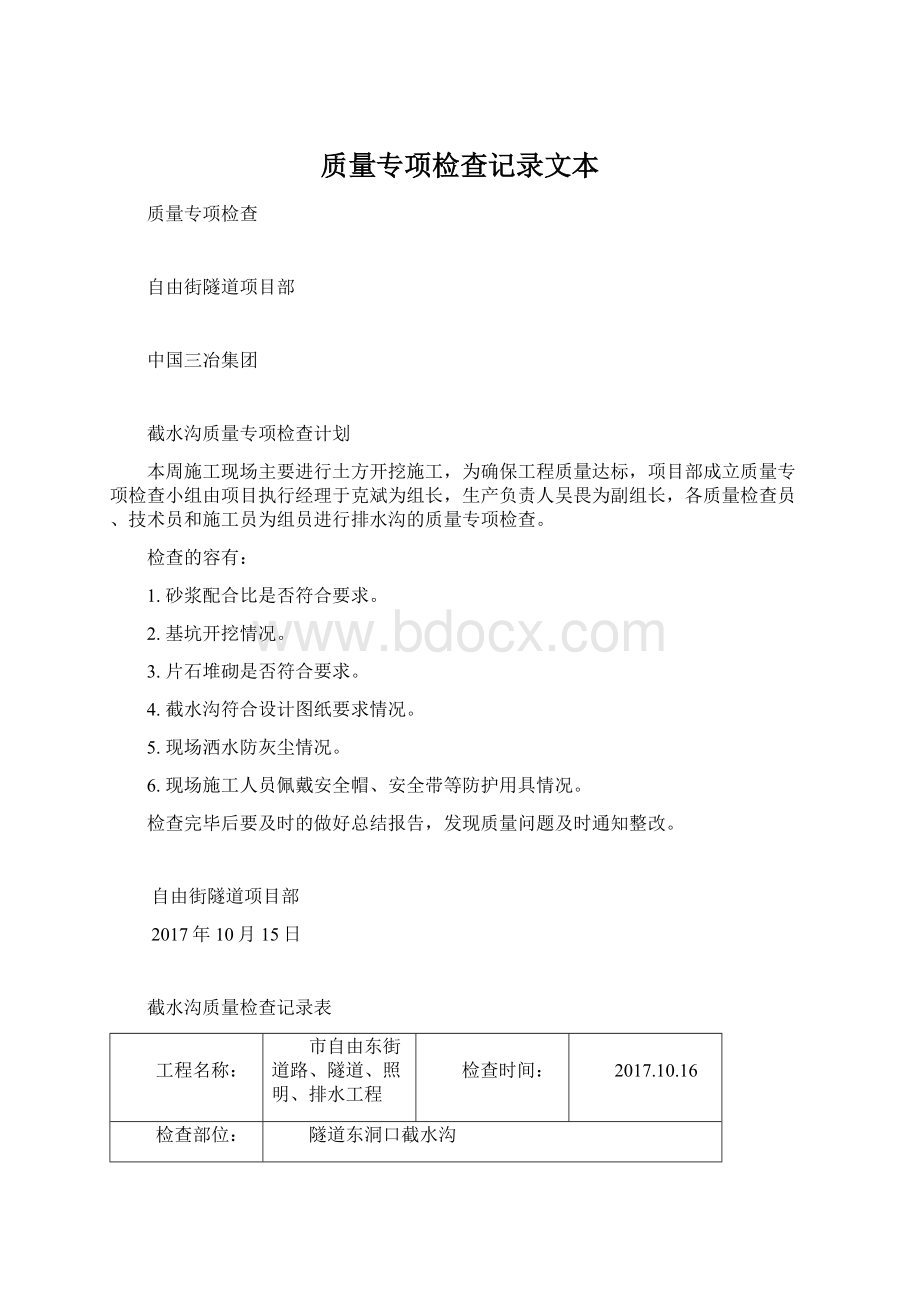 质量专项检查记录文本.docx_第1页