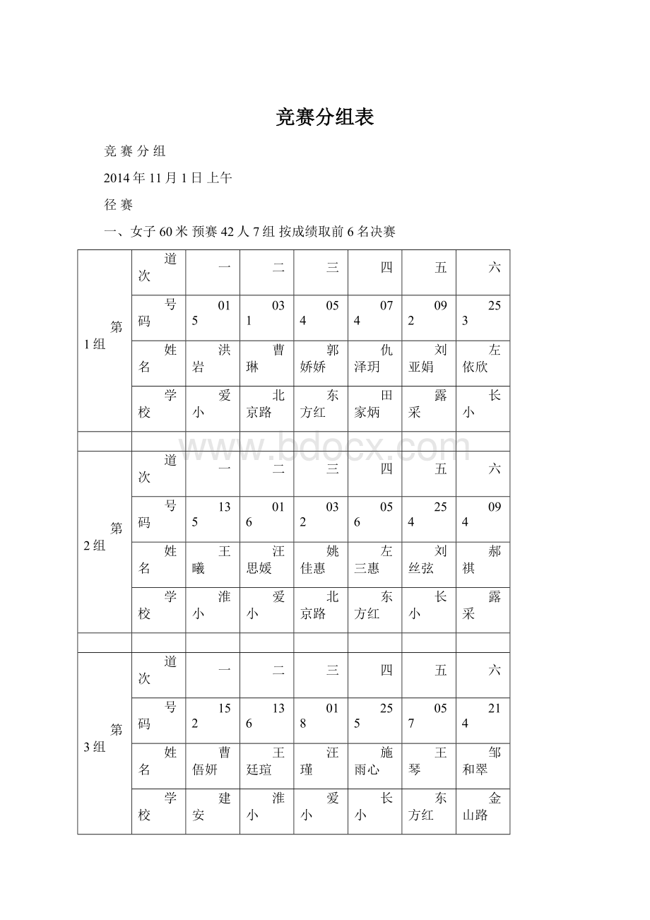 竞赛分组表Word文档下载推荐.docx