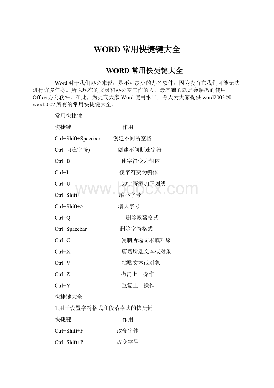 WORD常用快捷键大全Word下载.docx_第1页