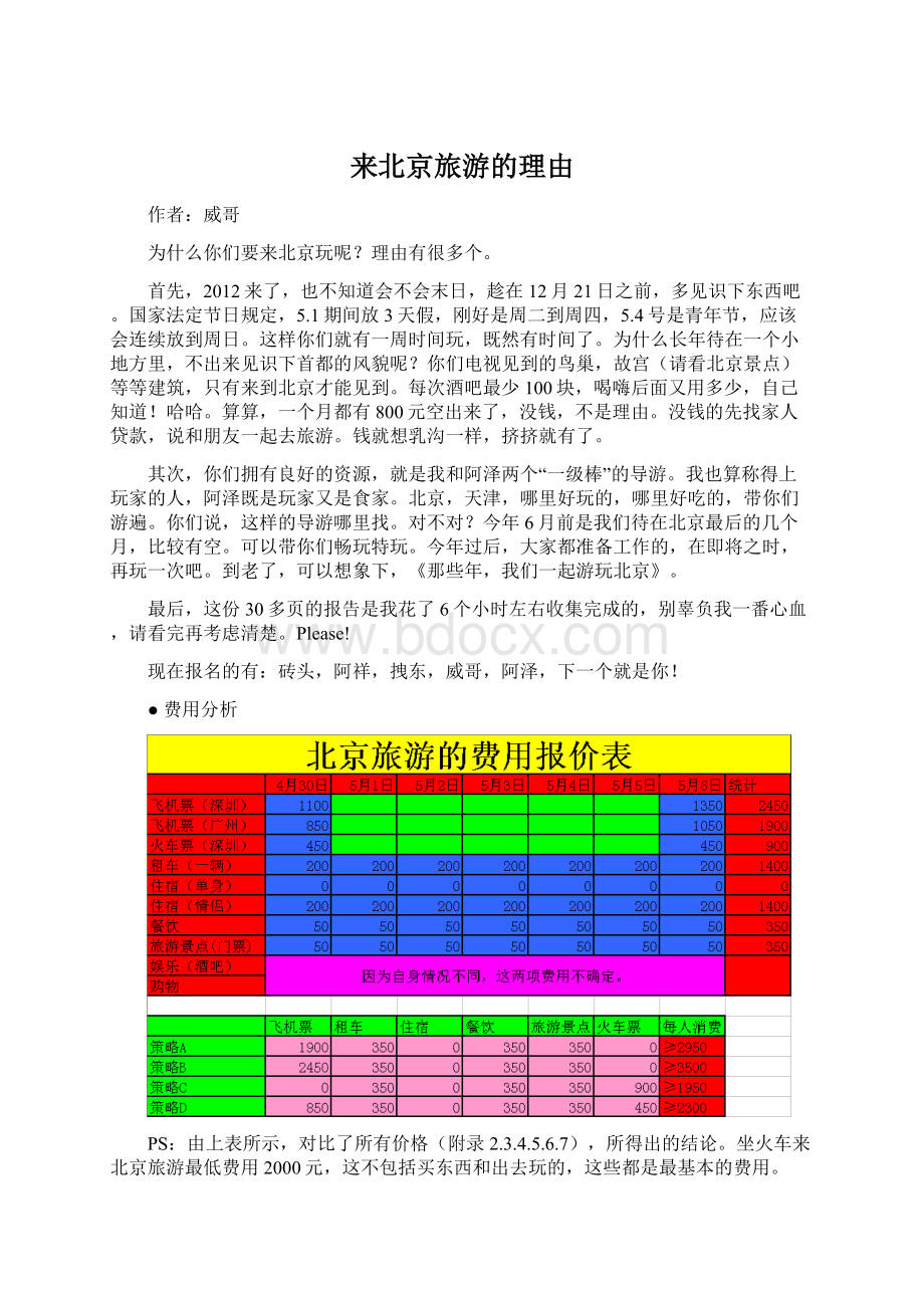 来北京旅游的理由Word格式.docx