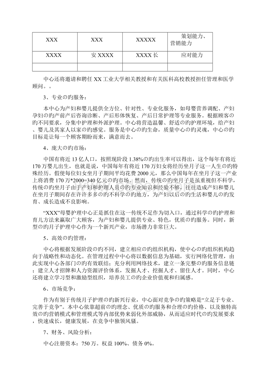 XX母婴护理中心投资经营项目商业计划书.docx_第2页