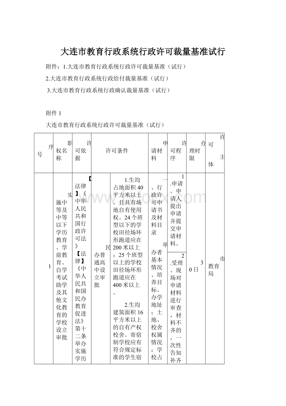 大连市教育行政系统行政许可裁量基准试行.docx_第1页