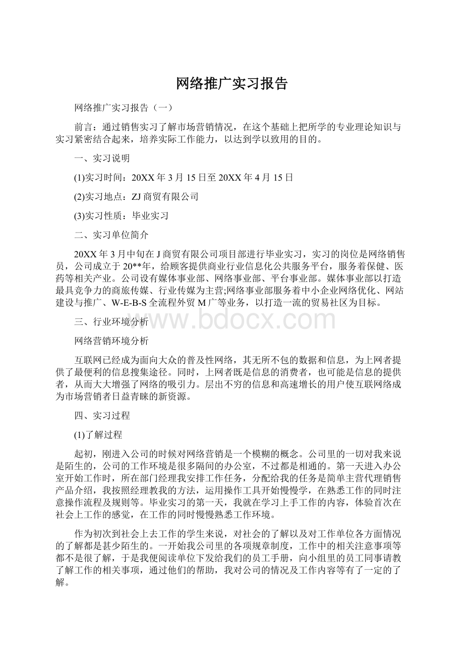 网络推广实习报告Word格式文档下载.docx