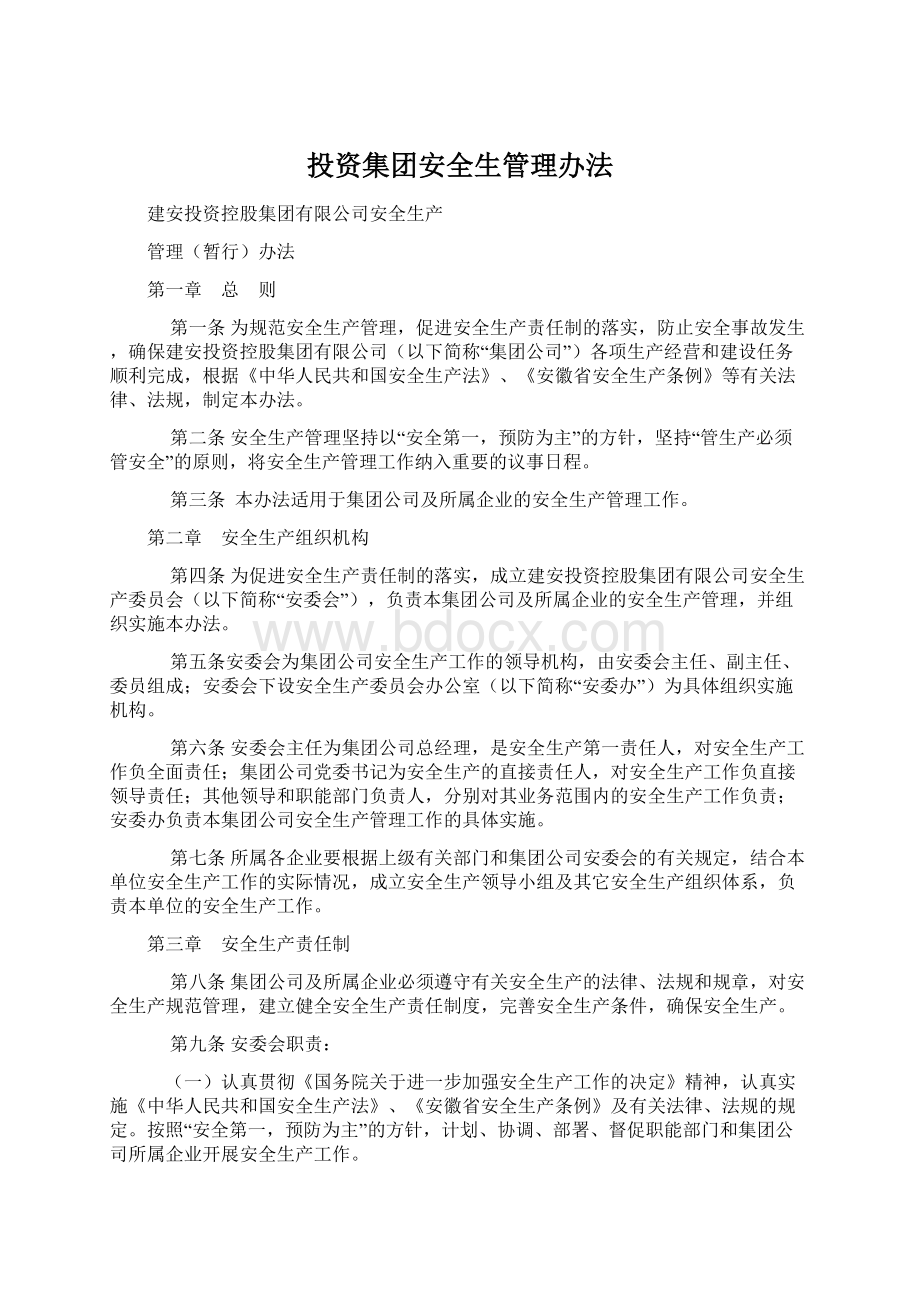 投资集团安全生管理办法.docx_第1页