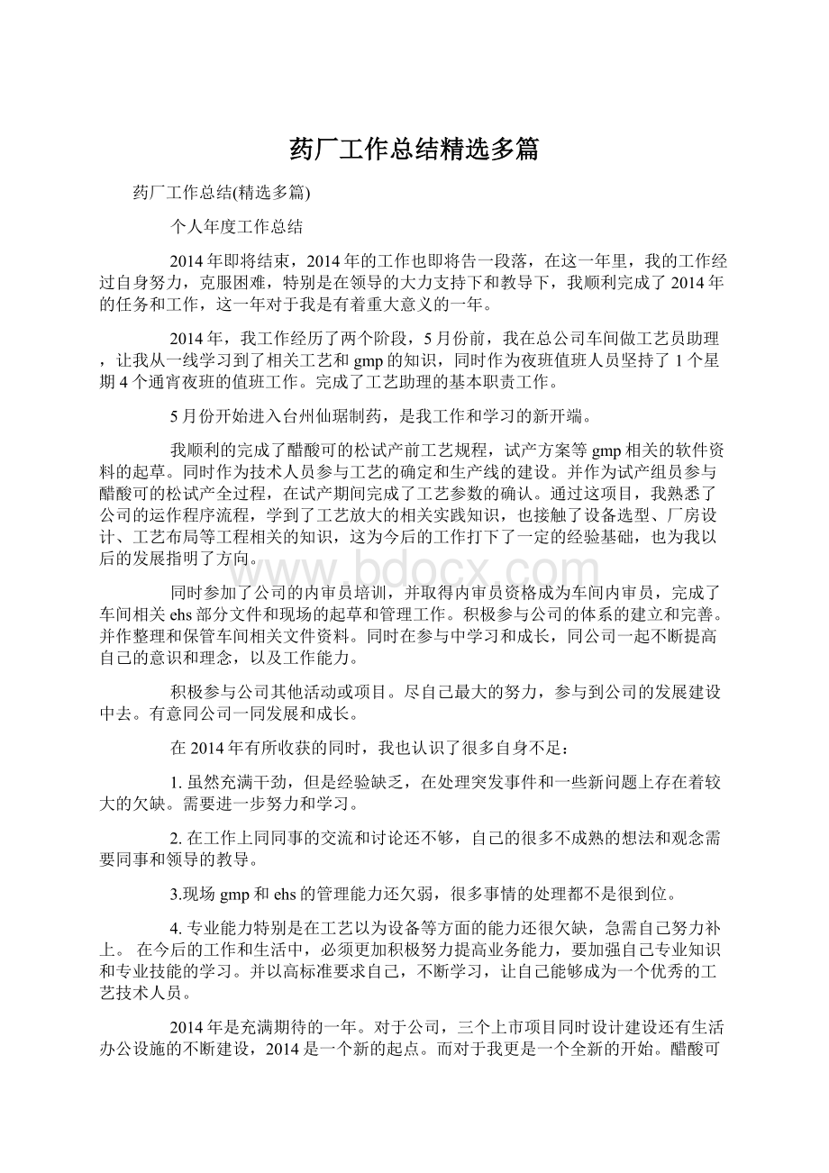 药厂工作总结精选多篇.docx