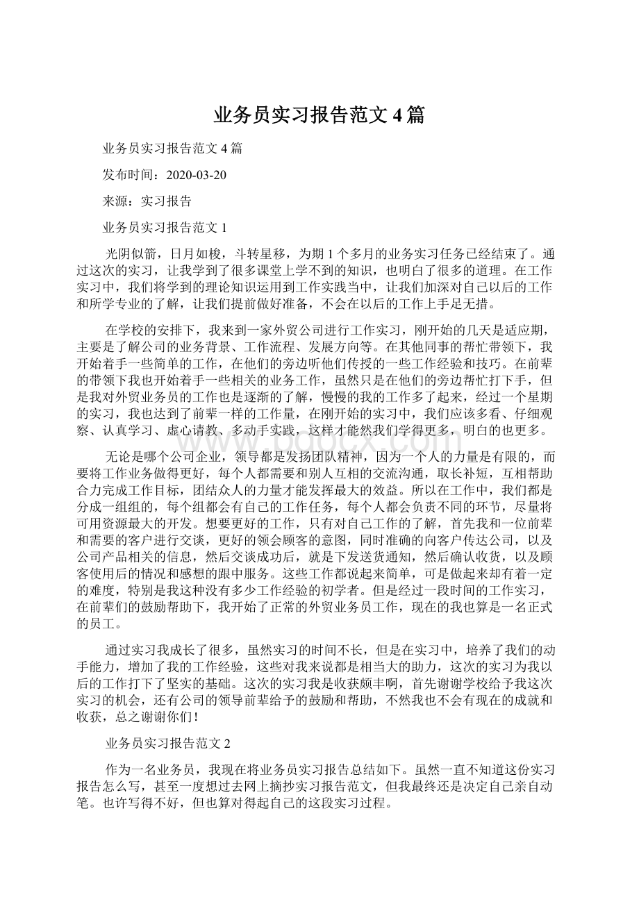 业务员实习报告范文4篇.docx_第1页