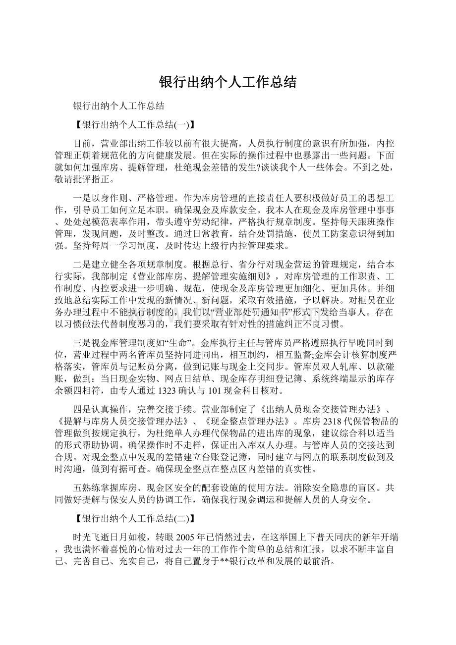 银行出纳个人工作总结.docx