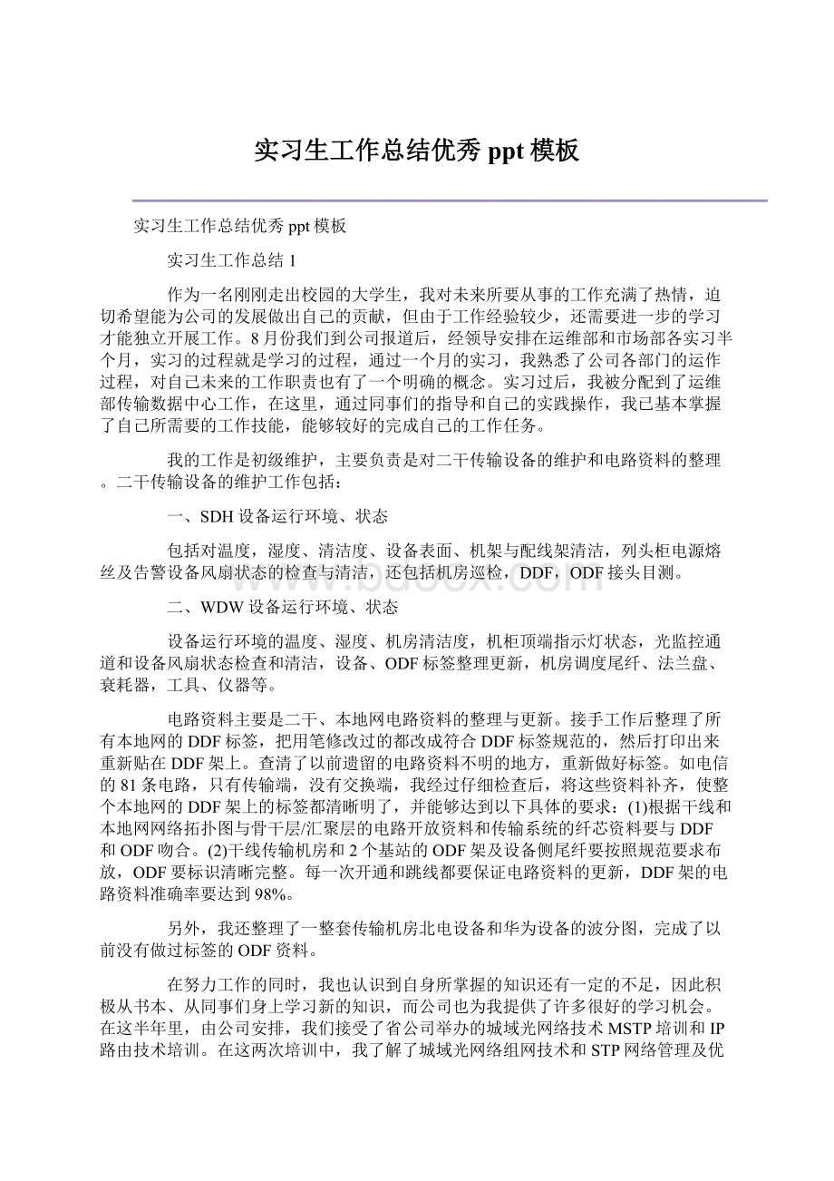 实习生工作总结优秀ppt模板Word格式.docx_第1页