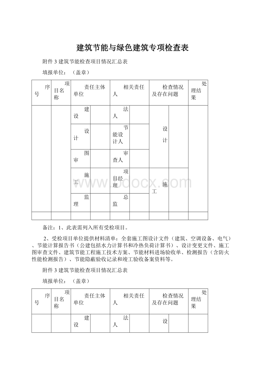 建筑节能与绿色建筑专项检查表文档格式.docx