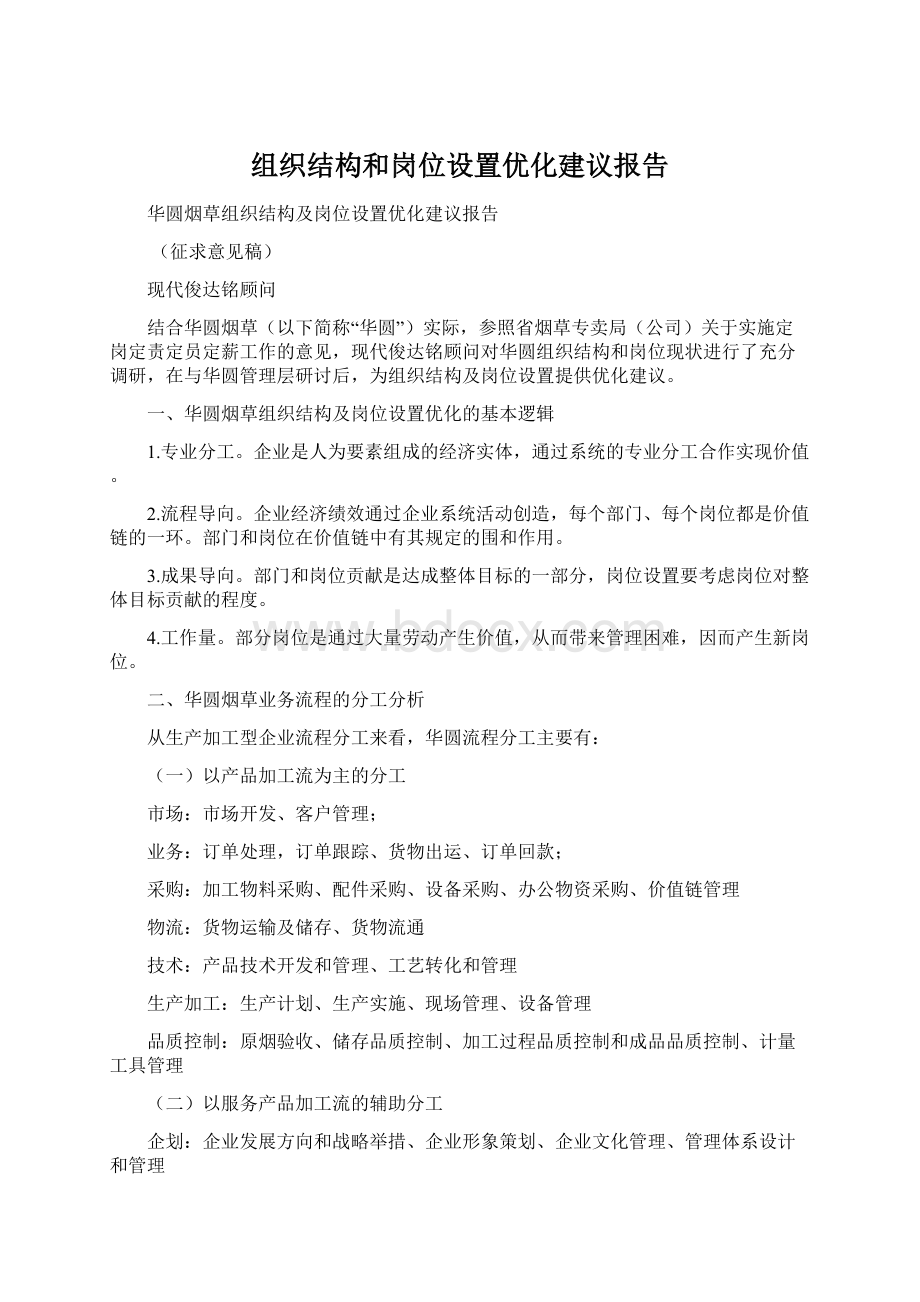 组织结构和岗位设置优化建议报告.docx_第1页