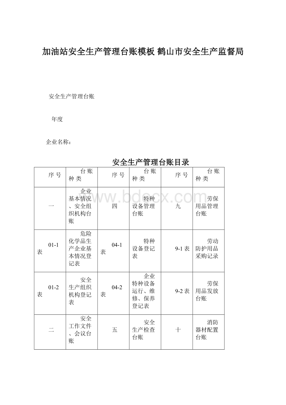 加油站安全生产管理台账模板鹤山市安全生产监督局文档格式.docx