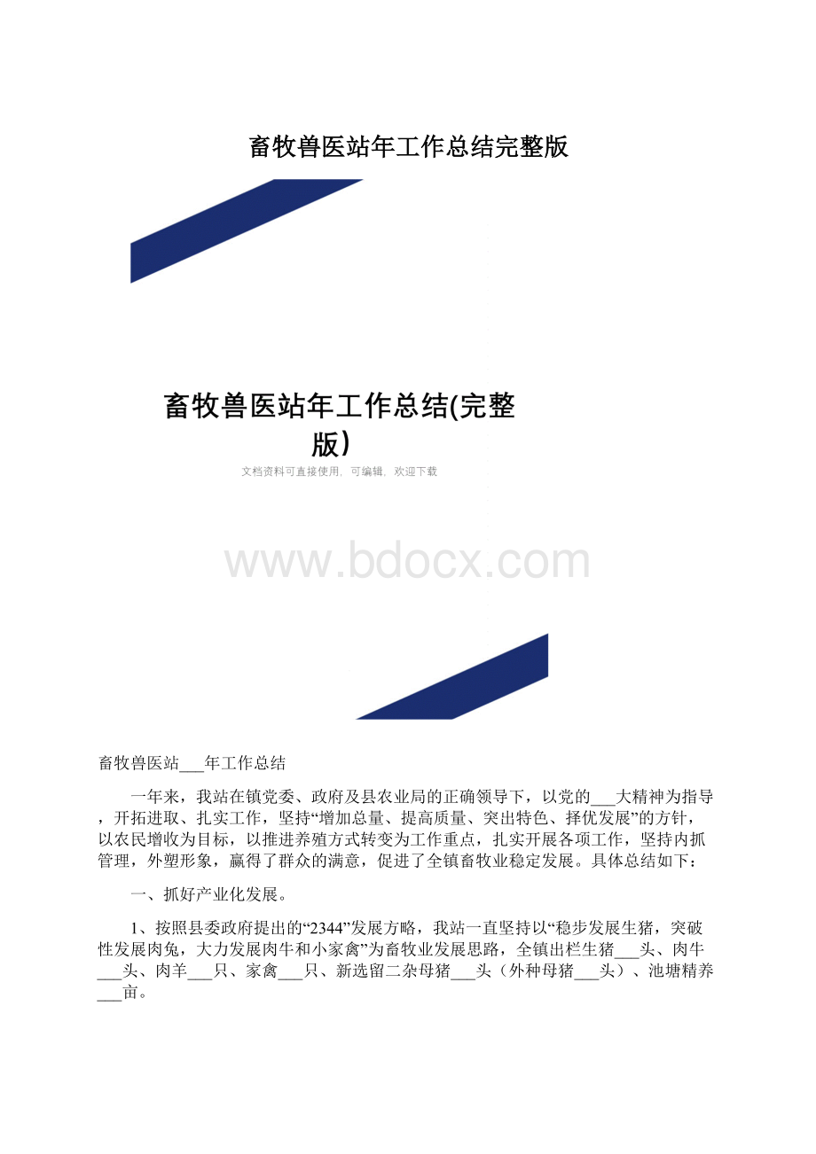 畜牧兽医站年工作总结完整版Word格式.docx