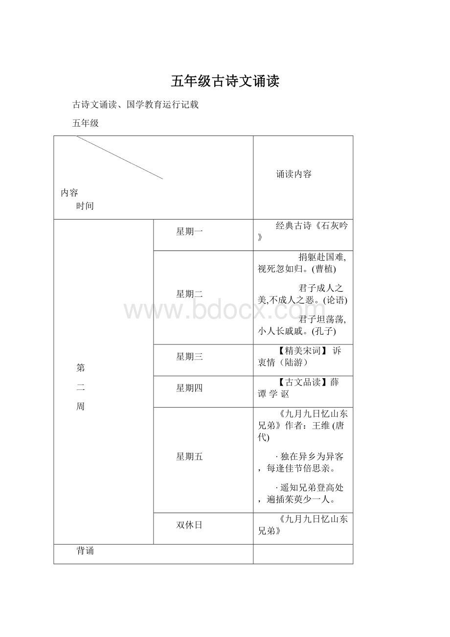 五年级古诗文诵读.docx