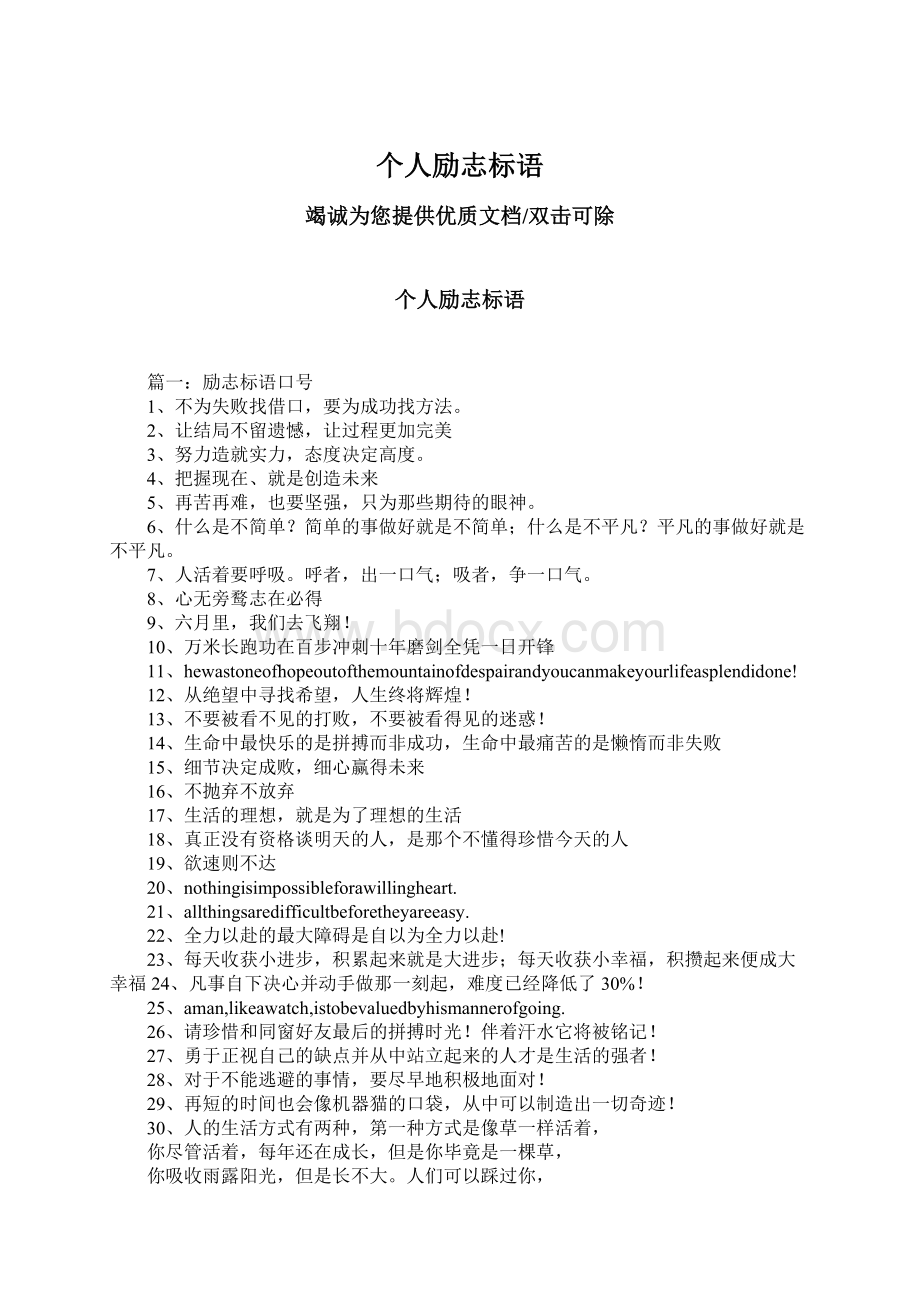 个人励志标语Word文档下载推荐.docx_第1页