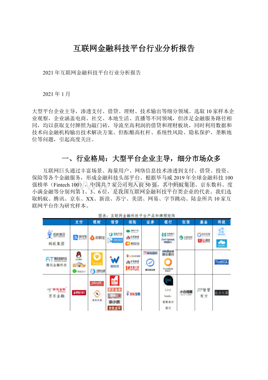 互联网金融科技平台行业分析报告.docx_第1页