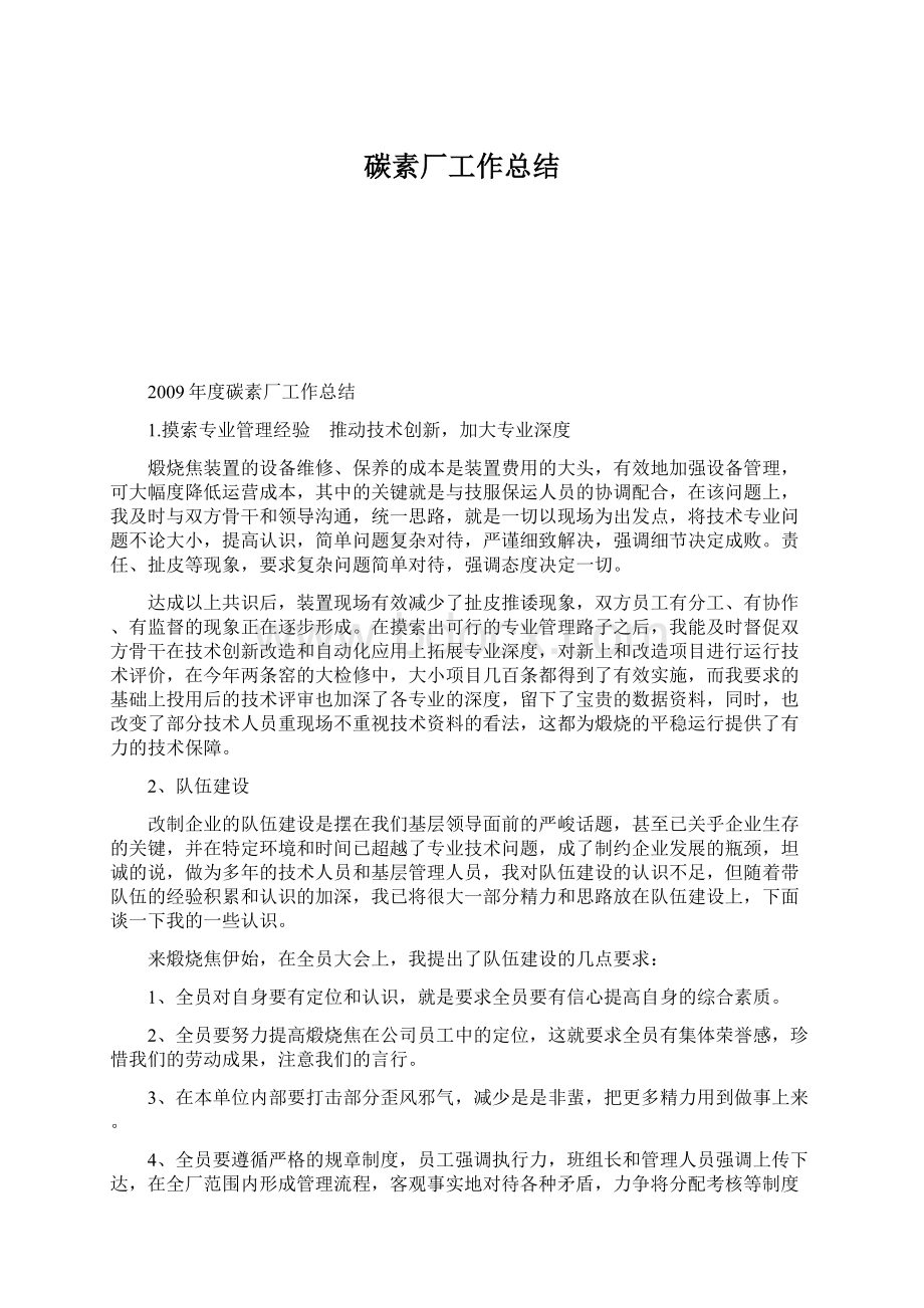 碳素厂工作总结文档格式.docx