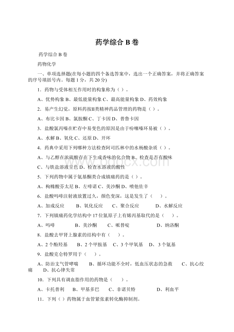 药学综合 B卷Word格式.docx_第1页