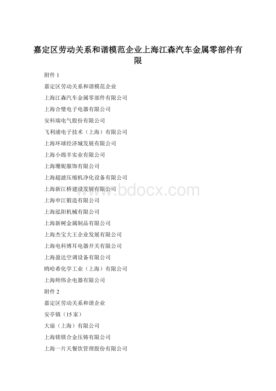 嘉定区劳动关系和谐模范企业上海江森汽车金属零部件有限.docx_第1页