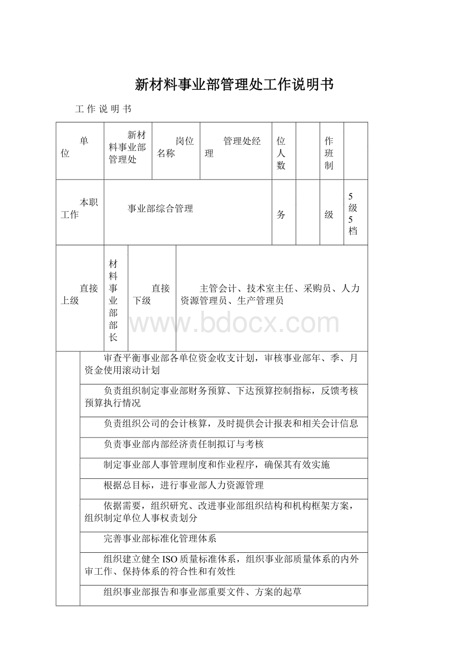 新材料事业部管理处工作说明书.docx