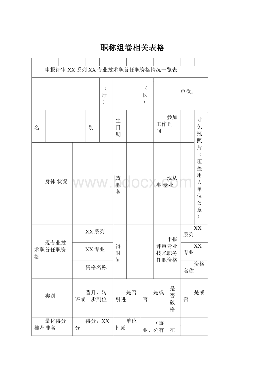 职称组卷相关表格Word格式.docx_第1页