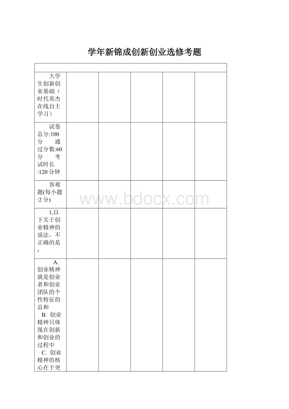 学年新锦成创新创业选修考题.docx_第1页