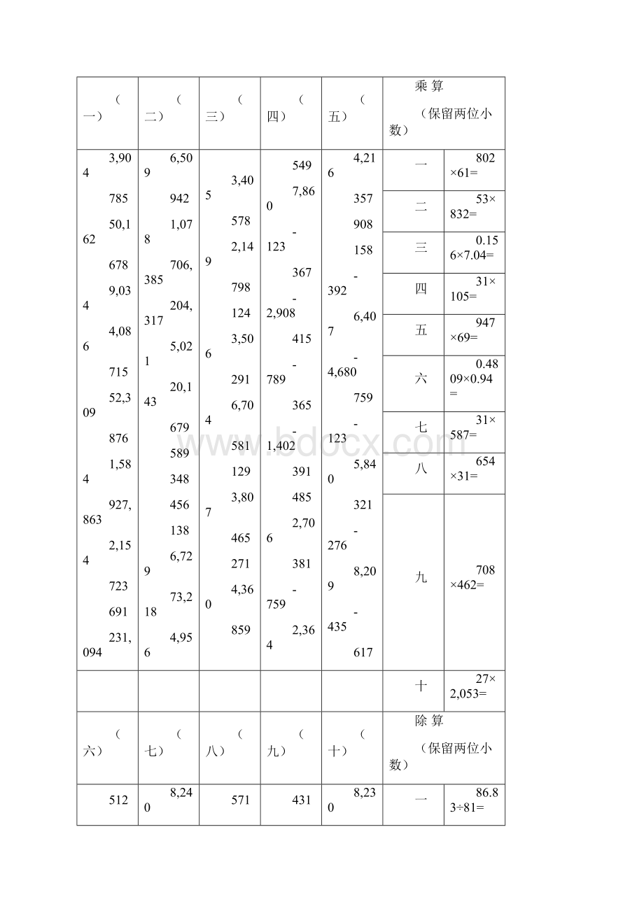 全国珠算等级五级考试试题整理后Word文档下载推荐.docx_第3页