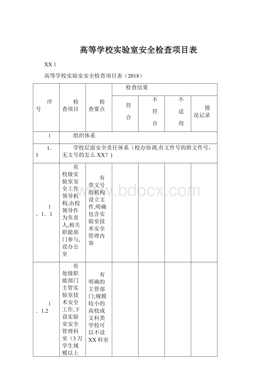 高等学校实验室安全检查项目表.docx_第1页