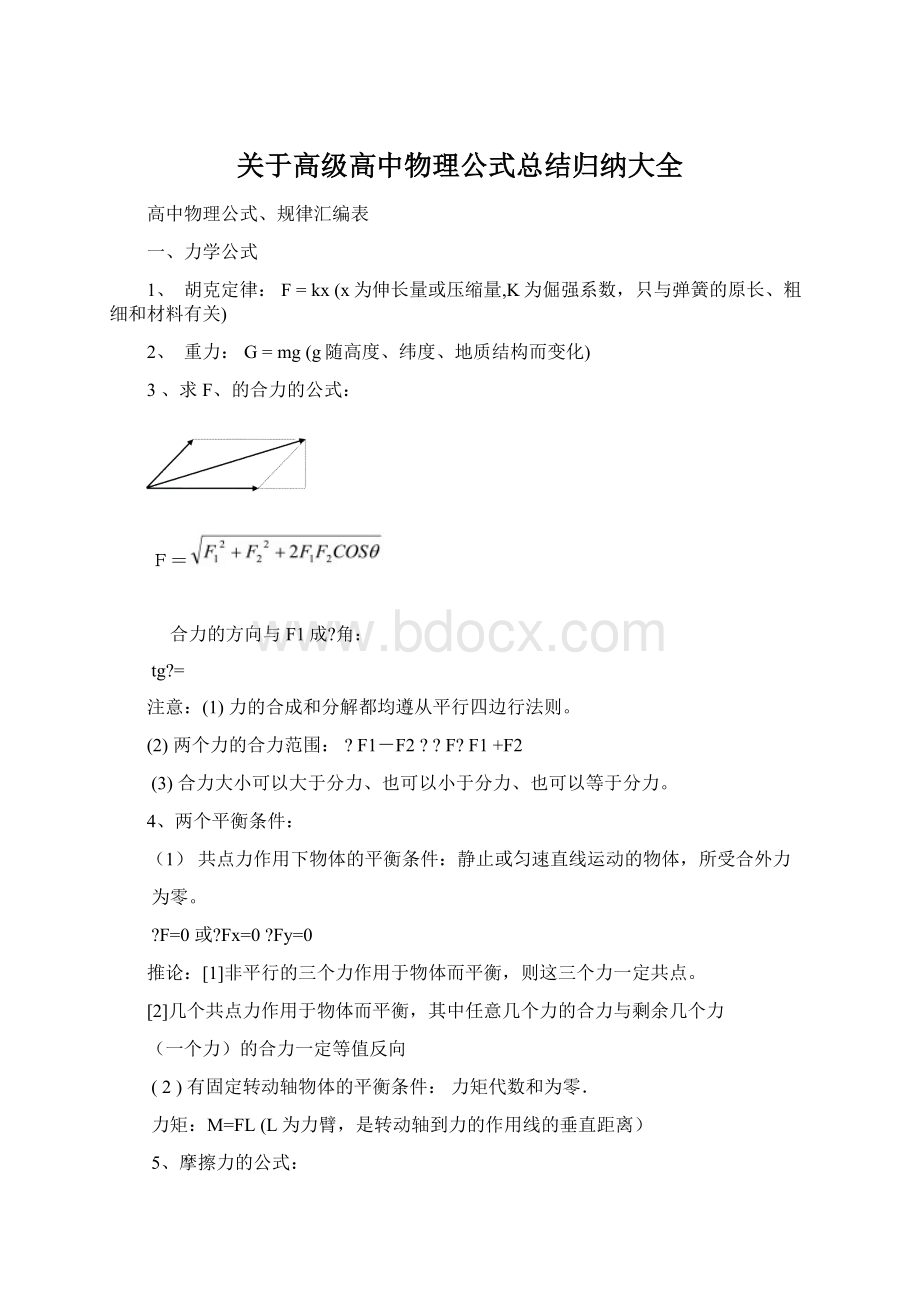 关于高级高中物理公式总结归纳大全Word格式.docx