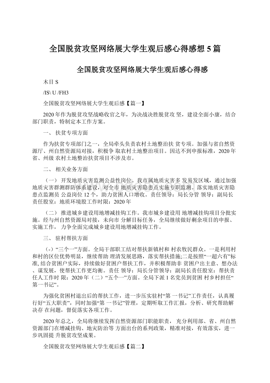 全国脱贫攻坚网络展大学生观后感心得感想5篇.docx