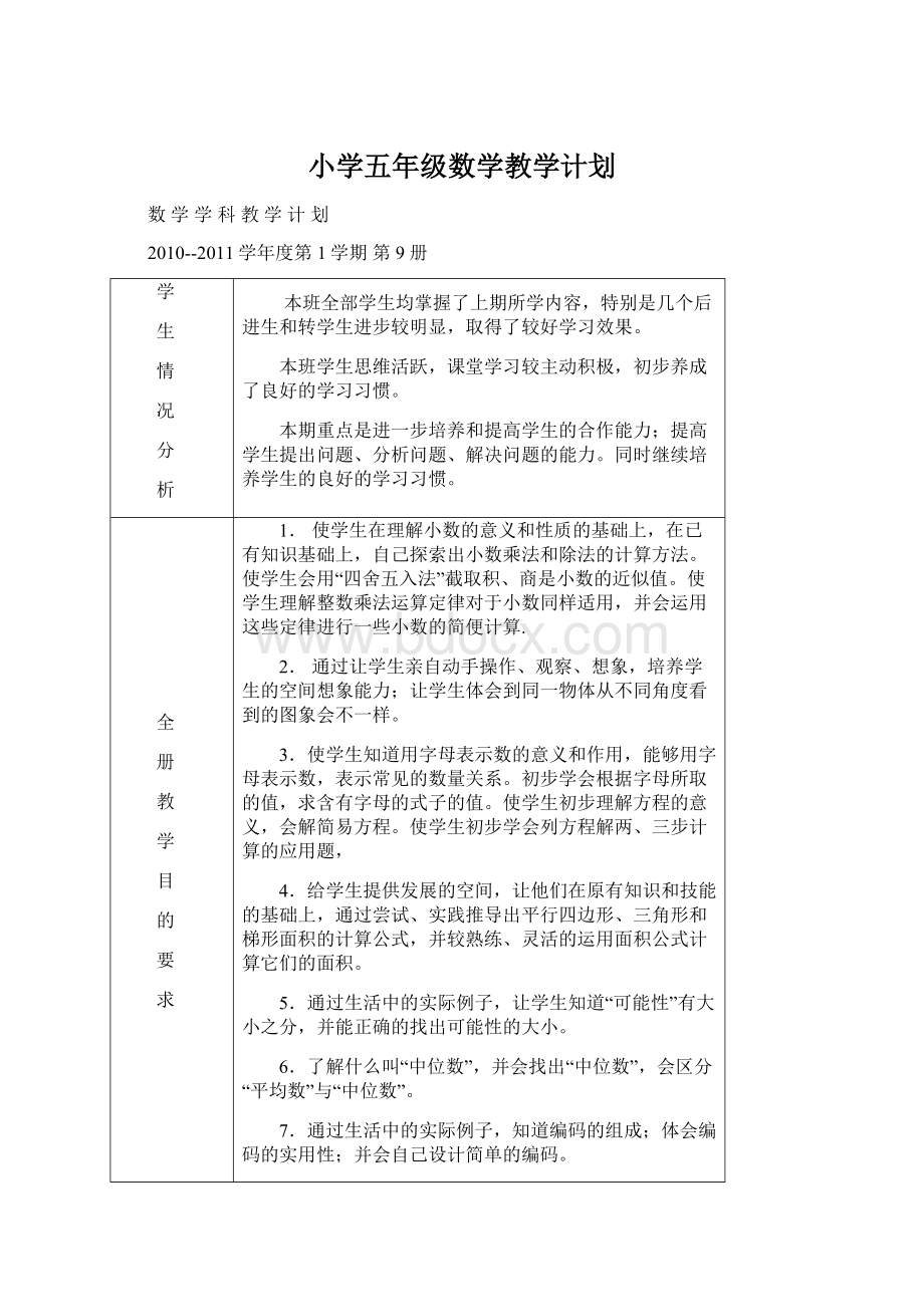 小学五年级数学教学计划.docx_第1页